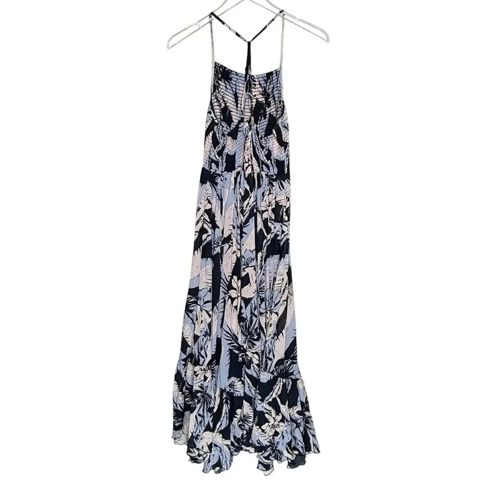 Free People Intimately Heat Wave Printed Maxi Dress L Smock Tropical Blue *flaw